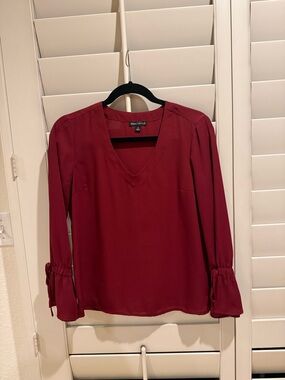 J.Crew Mercantile Burgundy V-Neck Tie-Cuff Blouse - Size 2